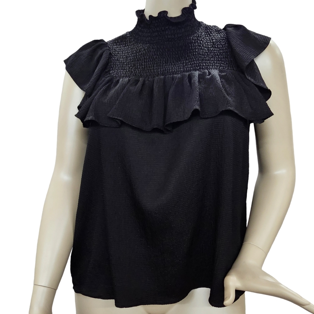 Baum und Pferdgarten Blouse Women's Size Large Black Tiered Ruffled Crop Sleeves
